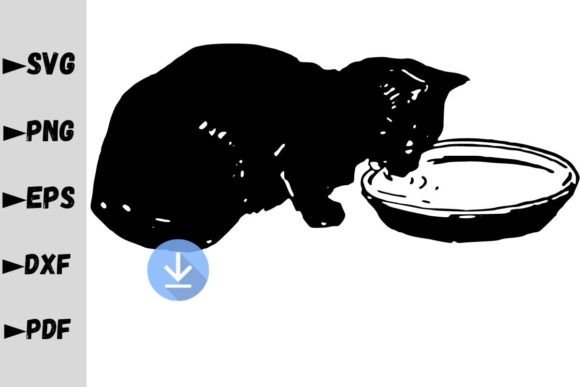 Black Kitty Eating SVG for Embroidery Projects
